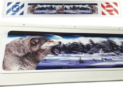 Produktbild von Auflieger-Kotflügel 3D-Zeichnung mit Wölfen | 35x240cm, weiß, aus strapazierfähigem Gummi