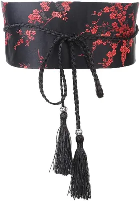 Image de Ceinture kimono, en coton, brodée et ornée de glands, pour yukata