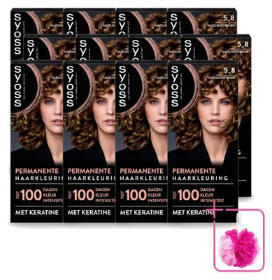 Immagine prodotto di 12 confezioni di tinta permanente per capelli SYOSS, tonalità 5-8, marrone nocciola - confezione risparmio - 12 pezzi
