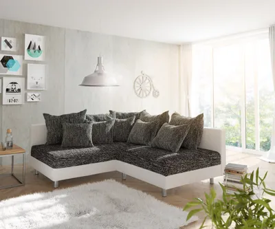 Produktbild von DELIFE Ecksofa Clovis Weiss Schwarz Ottomane Links Modulsofa