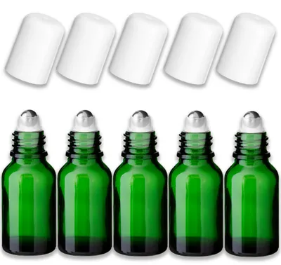 Produktbild von 5x Grüne Glasflasche 15 ml Roll-On mit weißem Verschluss – Fläschchen