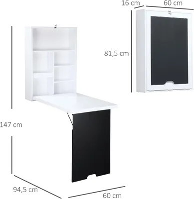 Immagine prodotto di Tavolo a parete - Tavolo da parete - Tavolo pieghevole - Scrivania - Tavolo da pranzo - Con lavagna - Design salvaspazio