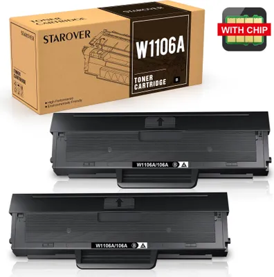 Produktbild von 2 x Toner für HP W1106A 106A Toner kompatibel für HP Laser 107a 107w 107r MFP135a MFP135w MFP135r MFP135wg MFP137fnw MFP137fwg Drucker, mit Chip, Schwarz