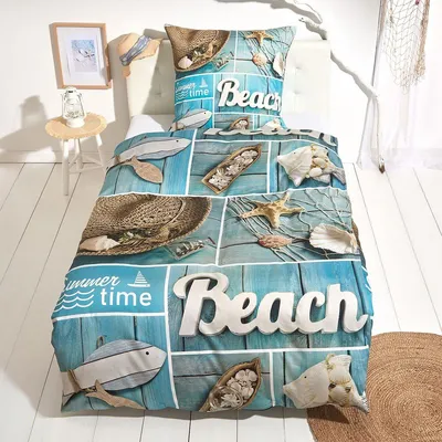 Produktbild von Traumschlaf Mako-Satin Bettwäsche Beach blau 135x200 cm + 80x80 cm