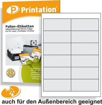 Produktbild von Universal Etiketten 97 x 42,4 mm WETTERFEST - Folienetiketten transparent auf A4