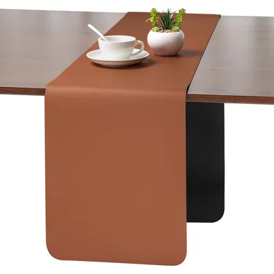 Productafbeelding van Solidchoice - Moderne Wasbare Dubbelzijdige Leren Tafelloper - Waterdicht en Antislip (Zwart Bruin, 40x240cm)