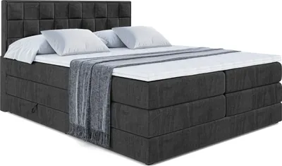Produktbild von ALTDECOR Boxspringbett mit 2 Matratzen und Topper - 200x200 cm - ZAFIRA-BZ KING - Schwarz Samt - Polsterbett mit, H3- und H4- Matratzen, Bettkasten und Lattenrost, Bett mit Stauraum