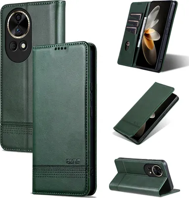 Produktbild von Leder Hülle für Huawei Nova 12, Klapphüllen Brieftasche Magnetverschluss Ständer Schutzhülle Grün