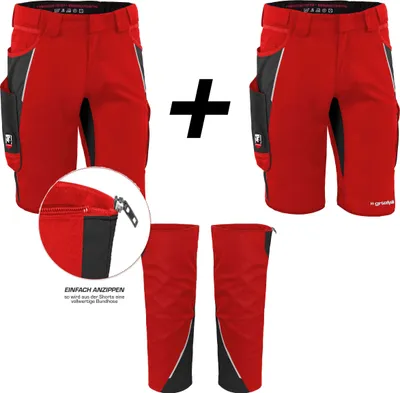 Produktbild von Qualitex kurze Arbeitshose - Moderne kurze Arbeitshose - 2x Herren Shorts IRON + Beinverlängerung - in Farbe: rot/schwarz - Herren: 52 - Damen: 46