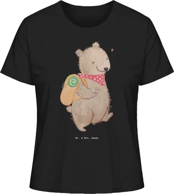 Produktbild von Mr. & Mrs. Panda Basic Shirt Damen Bär Wandern Größe S - Schwarz - Geschenk, Oberteil, T-Shirt, Bergsteigen, Natur Entdecken, Outdoor Sport, Spazieren, Baumwoll