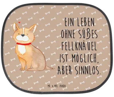 Produktbild von Mr. & Mrs. Panda Sonnenschutz Auto Hund Glück - Hundeglück - Geschenk, hitzeschutz, Sprüche, Spruch, seitenscheiben, Corgie, Sonnenblende, Liebe, Herz, Fürs