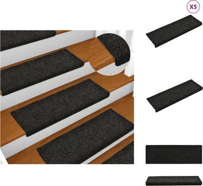 Produktbild von vidaXL Treppenmatten 5 Stk. Schwarz 65x21x4 cm Nadelvlies - Stufenteppiche