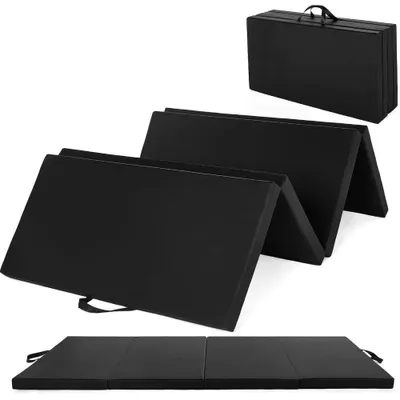 Image de Tapis de gymnastique pliable - 183 x 61 cm - Divisé en 4 parties pliables - Revêtement en cuirPolyuréthanesouple - Idéal pour le yoga, le Pilates, les arts martiaux, et l'entraînement à domicile - Noir