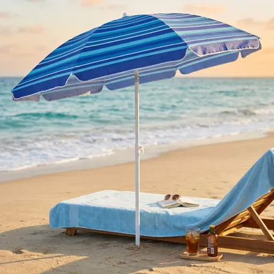 Immagine prodotto di Milani Home - ombrellone da spiaggia diametro 1,8 m con palo centrale in acciaio, telo TNT multicolor, inclinabile, per mare, piscina e campeggio