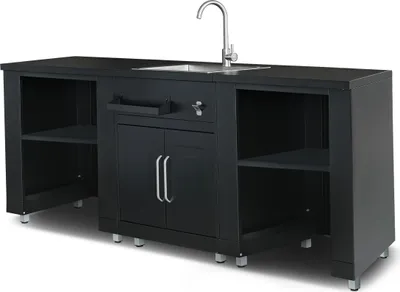 Immagine prodotto di Cucina da esterno a 3 pezzi con lavello nero - Oviala Memphis