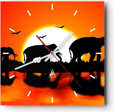 Produktbild von Wanduhr - Quadrat - Glasuhr - Tiere Afrikaner Elefanten Natur - 30x30cm - Schleichendes Uhrwerk - Lautlos - zum Aufhängen bereit - Dekoration Modern - Wanddekoration aus Glas - C3AC30x30-0533