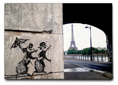 Image de Giallobus - Souris Eiffel - Banksy - 100L x 70l cm - Tableau - Toile à cadre standard