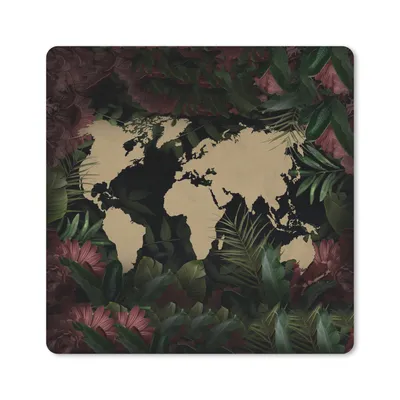 Produktbild von MuchoWow® Mauspad Mousepad Weltkarte - Blumen - Rosa 20x20 cm - Mousepads - Maus Mat - Pad - Mausunterlage - Desk Mat - Bureauartikeln