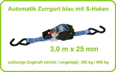 Obrázok produktu pre Kerbl Zurrgurt Automatik 25mm / 3,0 mtr. Zurrkraft 300/600kg S-Haken