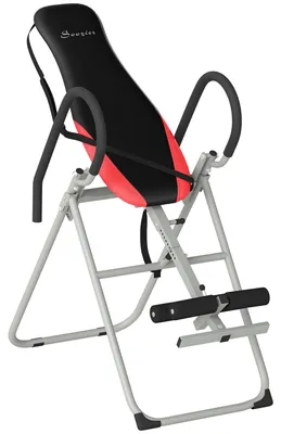 Image de Table d'inversion, banc d'inversion pliable, structure en acier, noir et rouge | Verrouillage de la cheville à 7 niveaux | 0–90° | 140–196 cm