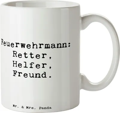 Produktbild von Mr. & Mrs. Panda Tasse Spruch Feuerwehrmann Rettungsheld - Weiß - Geschenk, mit, haferl, Bedanken, Retter, Engagement, kaffeebecher bedruckt, Geschenke, Teetasse, Helfer