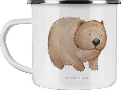 Produktbild von Mr. & Mrs. Panda Motivtasse Wombat - Weiß - Geschenk, Teetasse, Emaille Tasse, Motivation, Lustige Sprüche, Das Leben Ist schön, Spruch, Australien, Outdoor, Becher, Pott