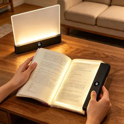 Produktbild von 2-in-1 LED Buchlampe & Nachtlicht – Flaches Leselicht mit 3 Farbtemperaturen, Stufenlos Dimmbar, USB-C Akku & Timer für das Lesen im Bett
