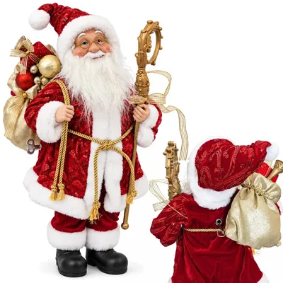 Obrázek produktu pro vánoční figurka Mikuláš s melodií 50 cm pohyblivá hlava červeno zlatý stojící Santa dekorace