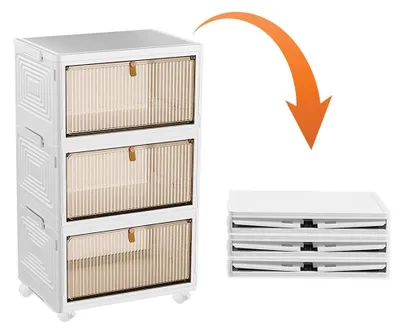Image de Armoire sur roulettes - Armoire de rangement à 3 niveaux - Armoire pliante - 64 x 28 x 39 cm - Plastique - Blanc