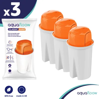 Produktbild von AquaFloow Classic Hartfilter für Kartuschenfilter - Reduziert Kalk, Chlor, Schwermetalle und verbessert den Geschmack 3 Stück