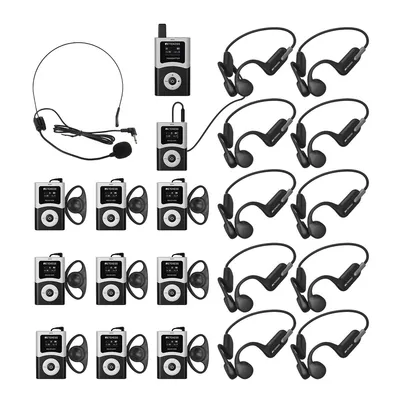 Produktbild von Retekess T130U Tour Guide System Set, mit Knochenleitungskopfhörern, 200m, UHF-Störfestigkeit, Geräuschunterdrückung, für Werksbesichtigungen Reise