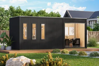 Produktbild von Gartenhaus Holz Gartenbüro Homeoffice STUDIO 3 Poolhaus 573,5x216 cm schwarz lackiert