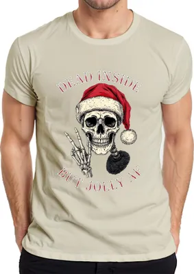 Produktbild von Dead Inside But Jolly AF Skelett Totenkopf Weihnachtsmütze Gothic Herren T-Shirt, Natur, S