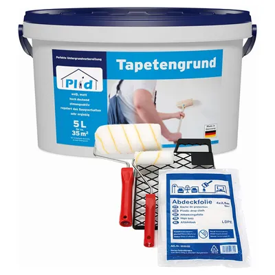 Produktbild von Plid Tapetengrund Set 5l, Weiß matt Grundierung Haftgrund Tapeziergrund Tapetengrund - Anstreichset