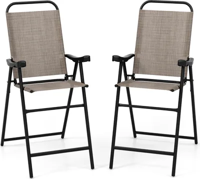 Produktbild von COSTWAY 2er Set Gartenstühle, hohe Klappstühle mit Fußstütze, Barhocker bis 150kg 56x76x112cm