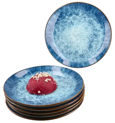 Produktbild von Marina 6er Set blaue Kuchenteller maritime Dessert-Teller Ozean Porzellan 6 Pers