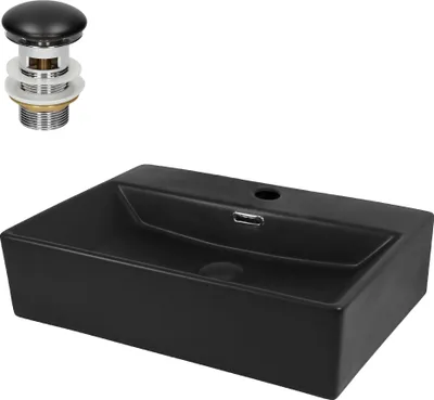 Obrázek produktu pro LuxeBath umyvadlo Umyvadlo na desku Square, 51,5x36x13 cm, černé, z keramiky, včetně odtokové soupravy s přepadem