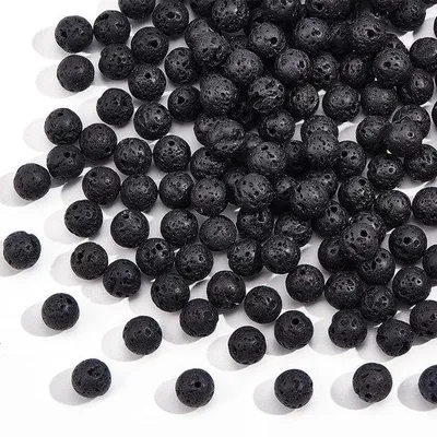 Produktbild von Naturkralen 8 mm Schwarzlava 150-160 Stück, runde Edelsteinperlen für DIY Armbänder, Ketten und Schmuck.
