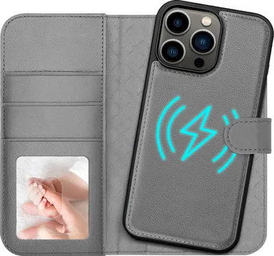 Zdjęcie produktu dla etui na telefon komórkowy z portfelem magnetycznym 2 w 1 do iPhone'a 13 Pro, ochrona RFID, zdejmowana pokrywa magnetyczna, kompatybilne z MagSafe, odporne na wstrząsy etui z okienkiem na zdjęcie