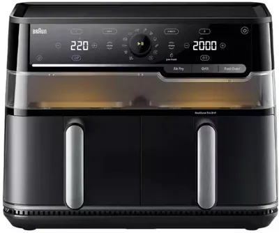 Produktbild von Braun TwinCook 5, Heißluftfritteuse, 10 l, 2,6 kg, Doppel, Schwarz, Berührung, Drehregler