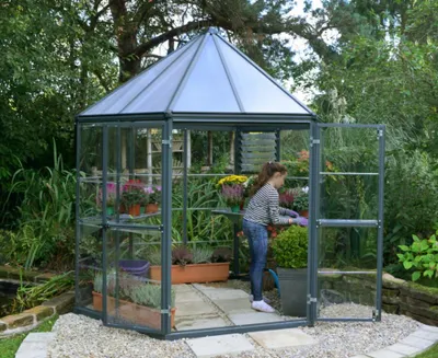 Image de Serre de jardin hexagonale 3.8m² gris - Palram - 704053 - oasis