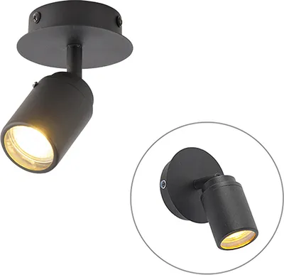Produktbild von QAZQA - Modern Moderner BadSpot I Spotlight I Deckenspot I Deckenstrahler I Strahler I Lampe I Leuchte schwarz IP44 - Ducha - Stahl Rund - LED geeignet GU10