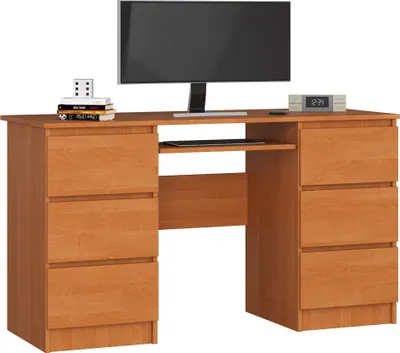 Produktbild von PC-Schreibtisch AKORD A11 in der Farbe Erle mit 6 Schubladen B135 x H77 x T50 cm