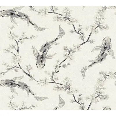 Produktbild von A.S. Création asiatische Tapete mit Kois Asian Fusion Vliestapete grau beige creme 10,05 m x 0,53 m