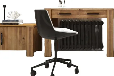 Produktbild von Schreibtisch Lubic aus Wildeiche massiv111x78x45 mit 2 Schubladen und Holzbeinen