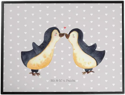 Produktbild von Mr. & Mrs. Panda Schreibunterlage Pinguin Liebe - Grau Pastell - Geschenk, malmatte, Unterlage Schreibtisch, Pinguine, Hochzeitstag, schreibtischunterlage, Tischunterlage