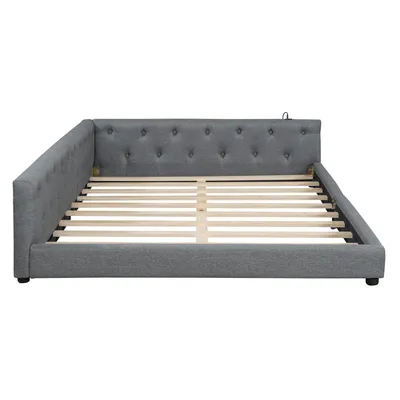Obrázek produktu pro Rozkládací pohovka Abrihome 140 x 200 cm s roštem, denní postel, dětská postel, postel pro mládež s USB + typ C, šedá