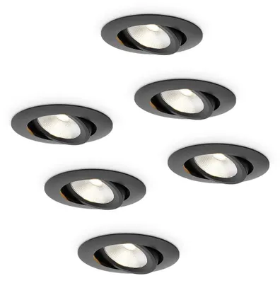 Image de HOFTRONIC - Spots LED encastrables Lugo 5W 450lm 2700K Noir IP65 dimmables inclinables 6 pièces