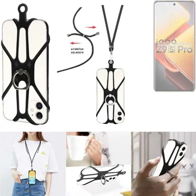 Produktbild von K-S-Trade 3in1 Handykette Handyband Handykordel Halsband Smartphone-Ring Handy-Ring kompatibel mit Vivo iQOO Z9s Pro Fingerhalterung Handyring