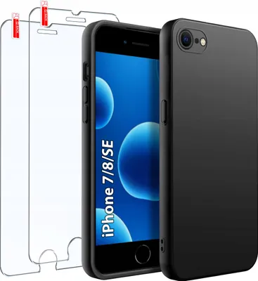 Zdjęcie produktu dla ZESTAW Etui do iPhone 7 | 8| SE | Matowe Czarne Silikon Slim 2 SZTUKI SZKŁO